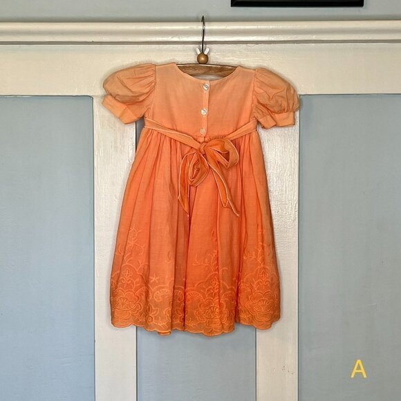 Custom Dyed Orange Ombre Dress Lace & Ribbon Trim With Wide Sash - Picture 4 of 8